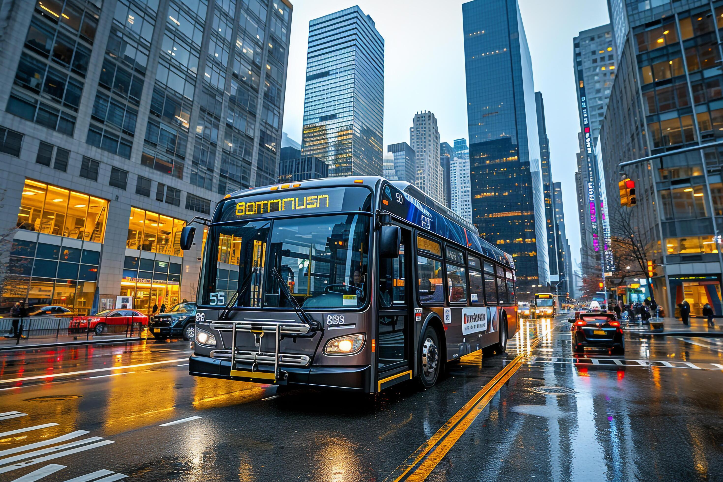 White coach bus with sunlight reflecting and luxury features on board