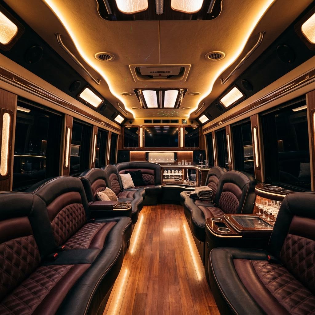 Representative luxury party bus interior